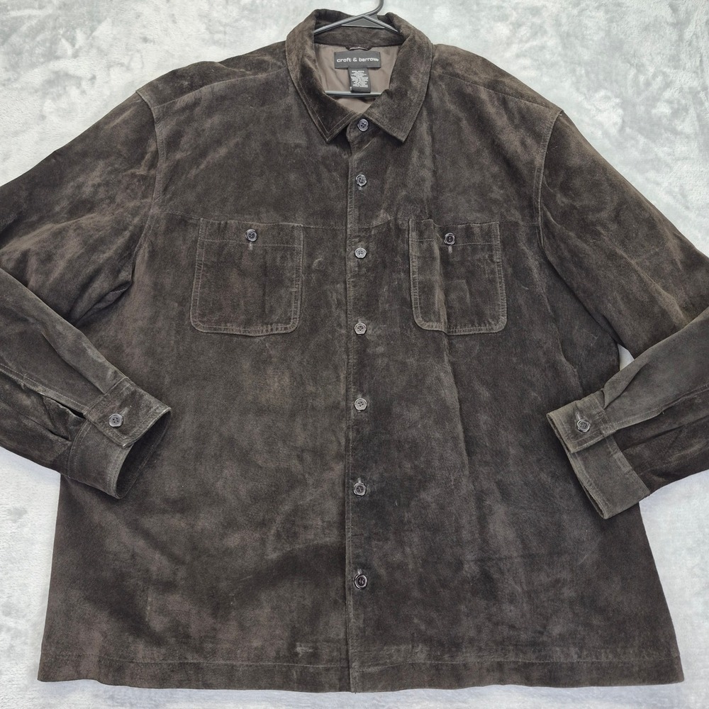 Croft & Barrow Mens XXL Black Suede Leather Button Down Shirt Jacket Coat